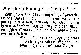 Hegels Heiratsanzeige
