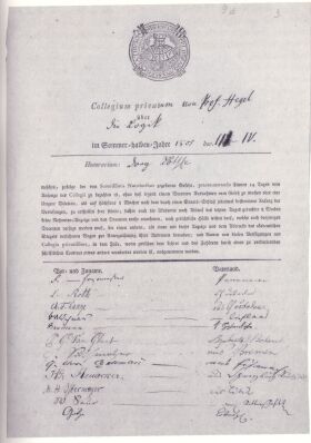 Hegels 'Hörerliste' in Jena of1805