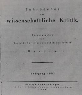 Titelbild der ersten Ausgabe der 'Jahrbücher für Wissenschaftliche Kritik'