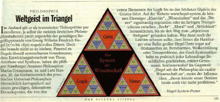 der Artikel im Spiegel 17/2003 zu Hegel-system.de (JPG, 55KB)